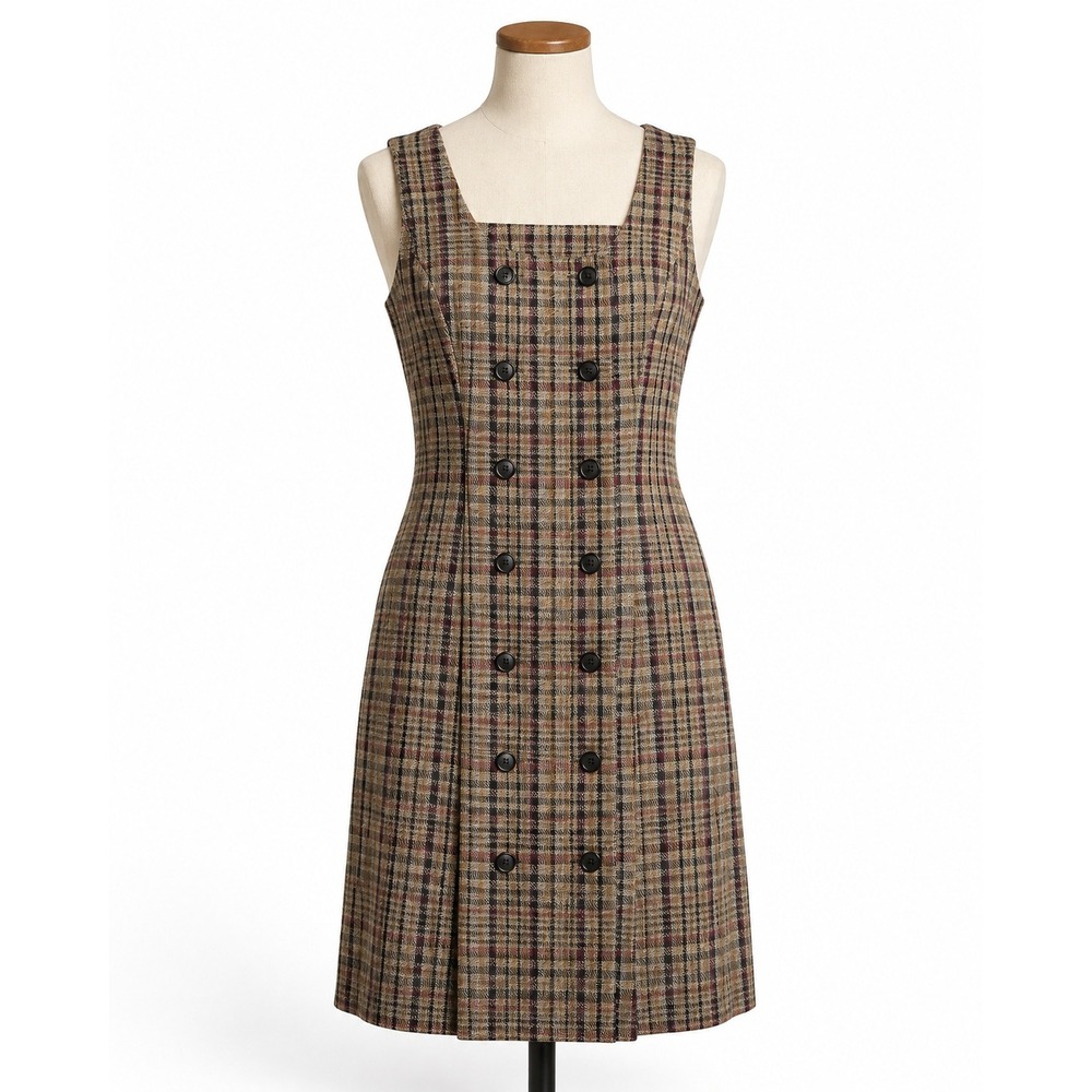 La Belle Plaid Jumper Dress Womens 11 Brown Vintage 90s Academia Excellent